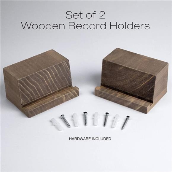 EXCELLO GLOBAL PRODUCTS Small Wood Record Holder Shelf: Wall Mounted Organizer S - Picture 3 of 4